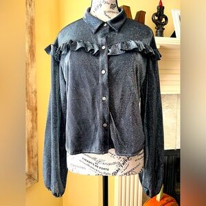 Black shimmer button top